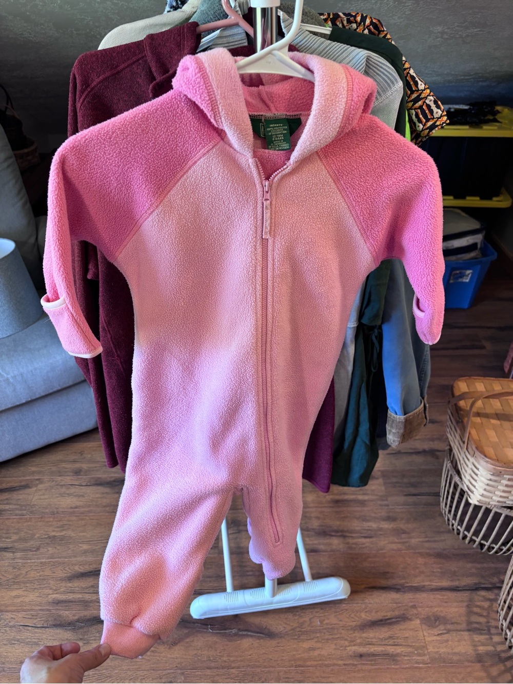 L.L. Bean Two-Tone Pink Hooded Fleece One-Piece Footie